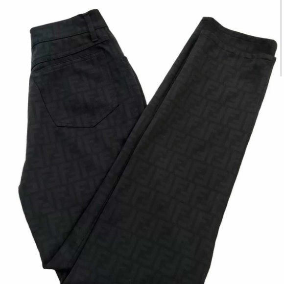 Monogrammed black stretch jeans. Condition is pre-owned - Picture 2 of 6